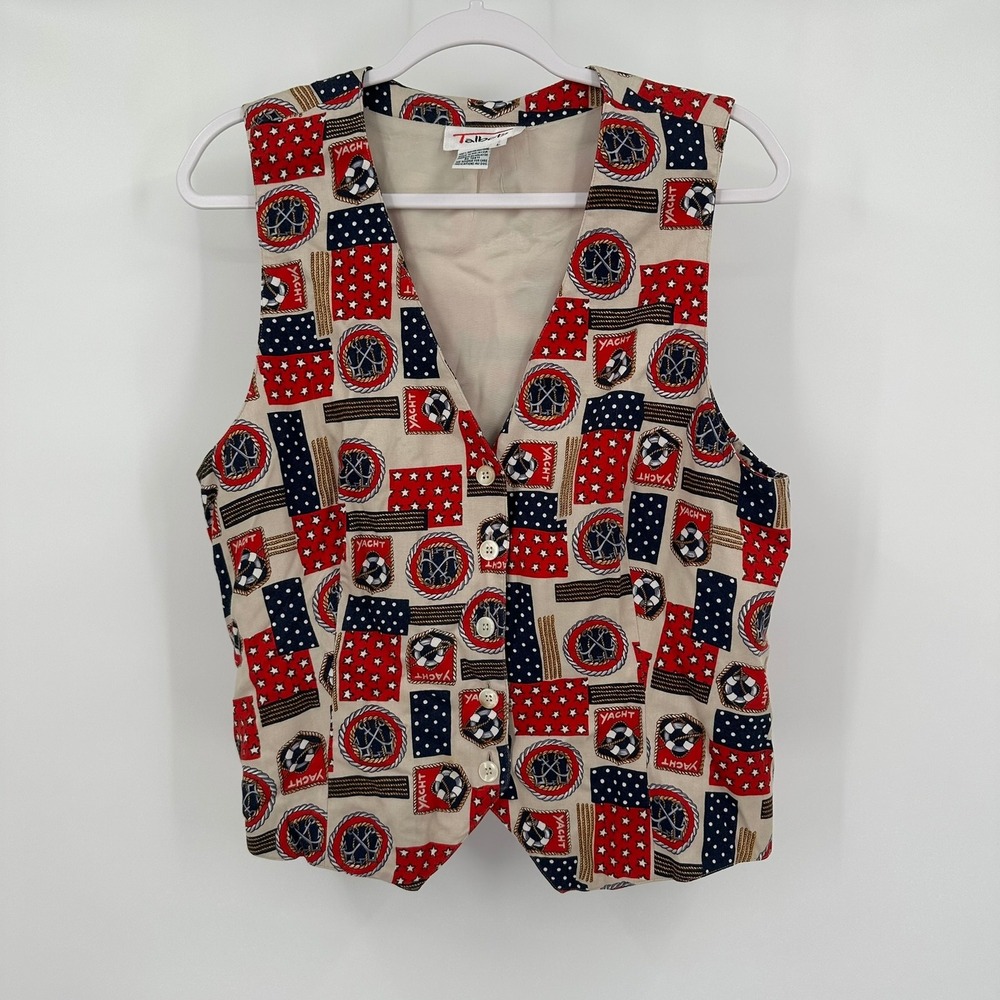 Talbots Womens Vintage Nautical Yacht Patchwork Vest‎ Size L Americana Preppy
